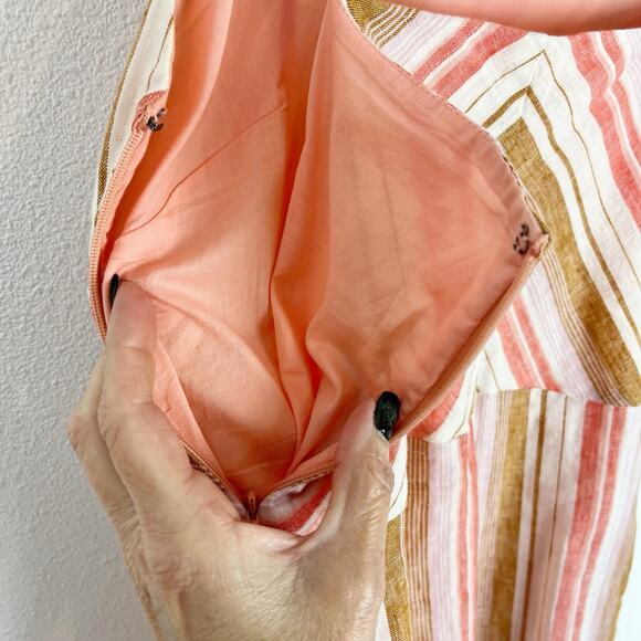 Joie Khari Striped Linen Midi Dress Island Sunset Pink Tan Summer Boho Size XS - Picture 4 of 7